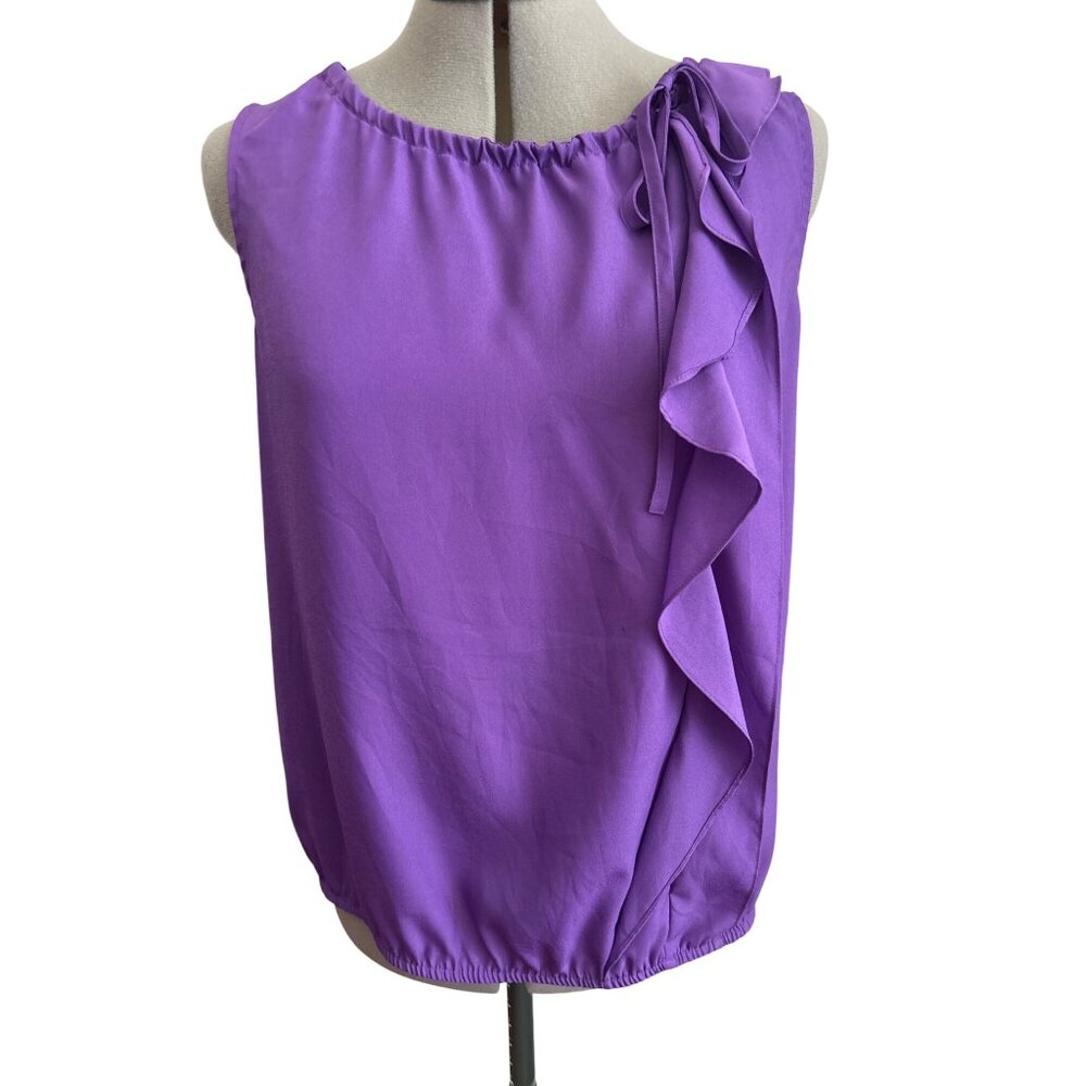 Loft Womens Purple Sleeveless Blouse  Ruffle Detail Size Medium Office Dressy